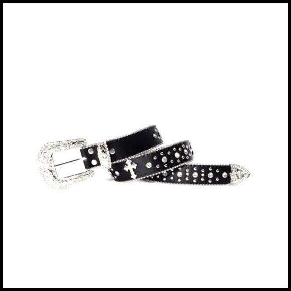 Rhinestone Western Belt with Cross Design Faux Leather Statement Accessory main image 4